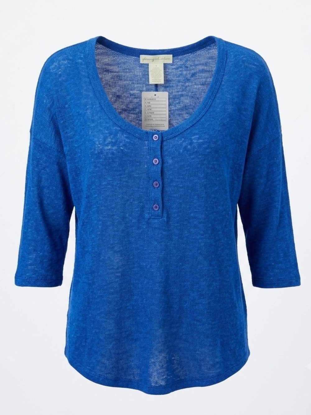 Anthropologie Royal Blue Scoop-Neck Henley Top Blouse Knit Medium NWT